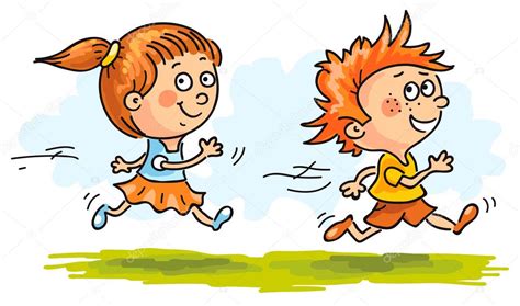 Dibujos Niños Y Niñas Corriendo Niño Y Niña Corriendo Rápidamente