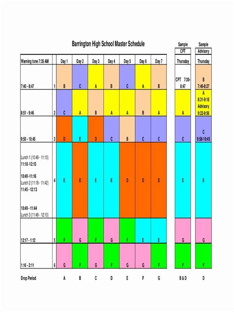 Master Schedule Template