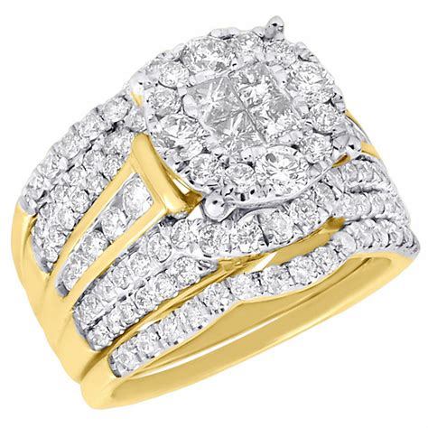 For more information, please refer to our privacy policy. Princess Diamond Wedding Bridal Set 14K Yellow Gold Halo ...