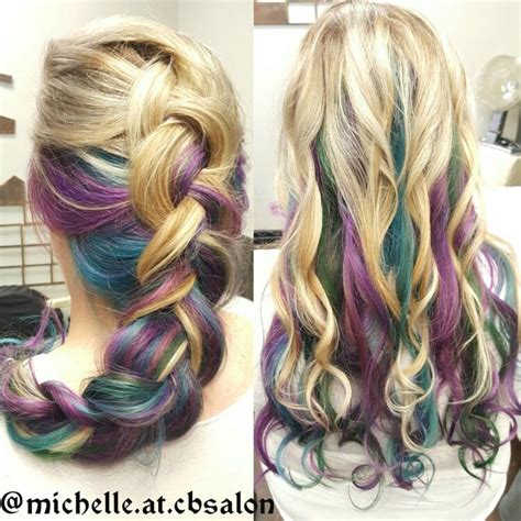 Beautiful Tri Colored 💙💚💜hair With A Blonde Veil To Start Followed By A Gorgeous Blonde Balayage