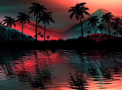 Premium Photo Neon Palm Tree Tropical Leaves Reflection Of Neon