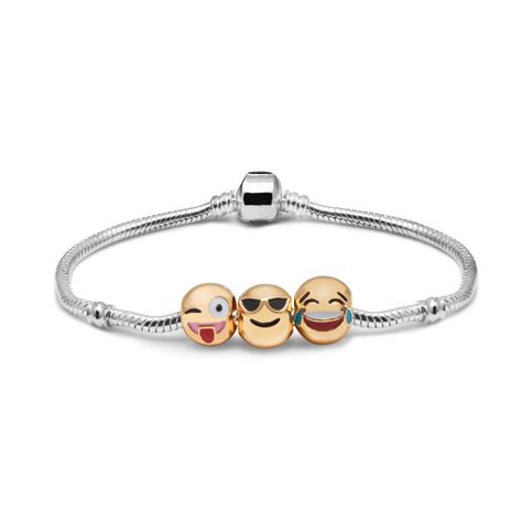 Emoji Charm Bracelet 18k Yellow Gold Plated Double Sided Beads Ebay