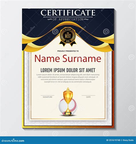 Baseball Certificate Design with Gold Cup Set Vector. Baseball. Sports
