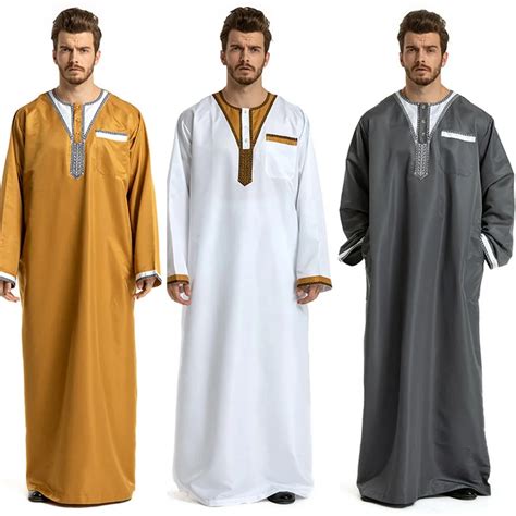 muslim men islamic clothing long sleeve dubai arabic abaya pants suite kaftan middle east