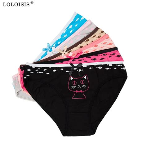 Loloisis Women Cotton Sexy Panties Cute Cat Print Woman Underwear Briefs Low Waist Ladies