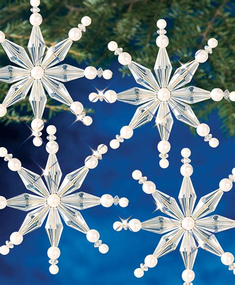 Holiday Beaded Ornament Kit Faceted Snowflake Makes 4