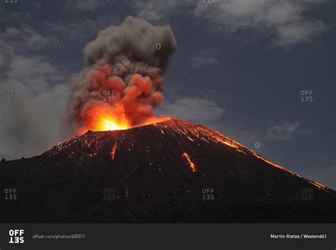 Indonesia Sumatra Krakatoa Volcano Erupting Stock Photo Offset