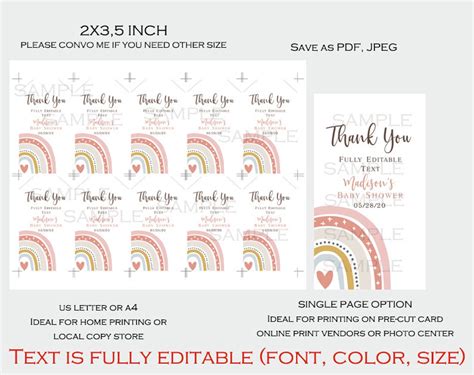 Editable Boho Rainbow Thank You Tag Printable Baby Shower Etsy España