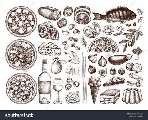 Hand Drawn Italian Cuisine Sketches Set Vector Collection Of Engraved