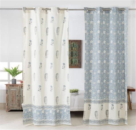 Indian Hand Block Printed Curtains Set Of Two Cotton Curtain Etsy Uk