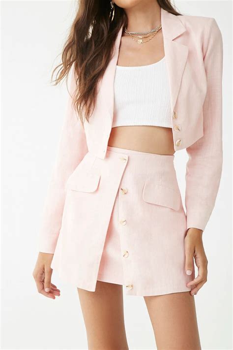 linen blend cropped blazer and skirt set forever 21 girly outfits crop top outfits cropped