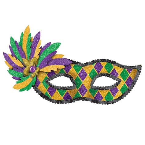 Amscan Green Purple And Gold Glitter Harlequin Mardi Gras Masquerade Mask 2 Pack 360265 The