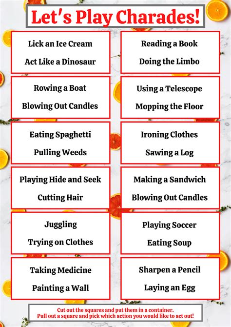 Free Printable Charades List For Kids