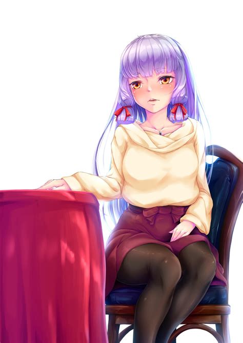 Long Hair Purple Hair Orange Eyes Anime Anime Girls Sweater Skirt