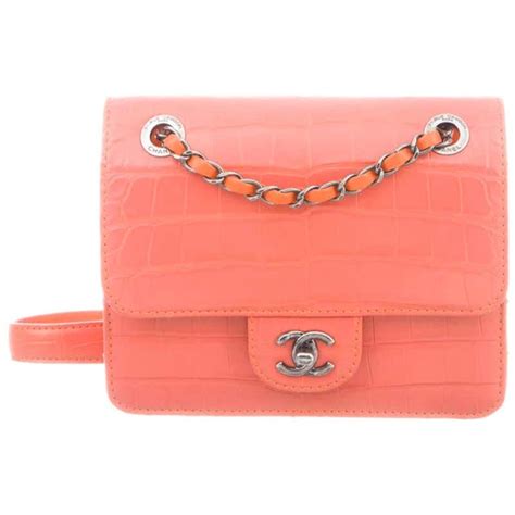 Chanel New Coral Alligator Exotic Silver Leather Small Evening Shoulder