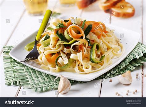 Italian Pasta Noodles Assorted Vegetables Square Stock Photo 213503566