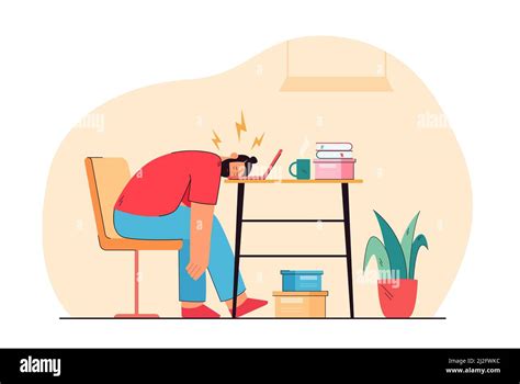 Tired Man Sleeping On Laptop Keyboard Flat Vector Illustration Cartoon