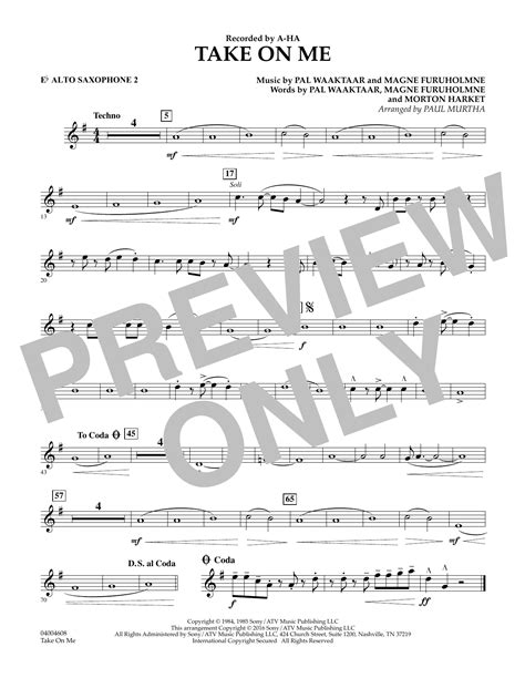 Paul Murtha Take On Me Eb Alto Saxophone 2 Sheet Music Pdf Notes