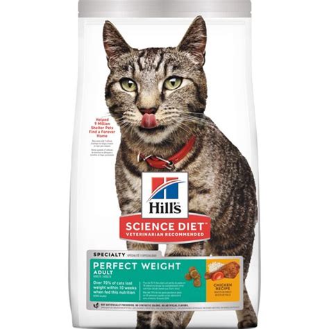 The brand has attracted praise for its availability everywhere, but others complain that their cats experience skin problems. Hill's Science Diet Adult Perfect Weight Dry Cat Food ...