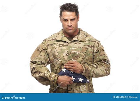 Soldier Holding Folded American Flag Stock Photo Image 51660562