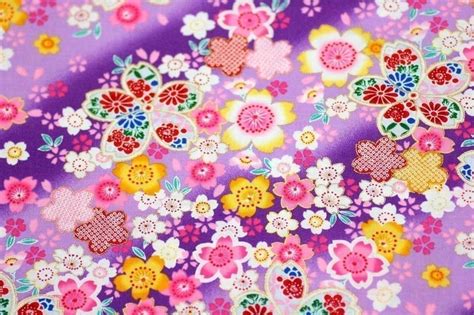 kimono print japanese fabric sakura on purple