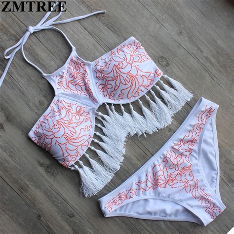 Buy Zmtree Bikini High Neck Tassel Swimwear Women