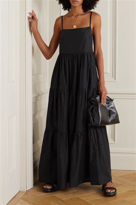 Matteau Net Sustain Tiered Organic Cotton Poplin Maxi Dress Black Shopstyle
