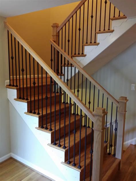 Stair Railings With Black Wrought Iron Balusters And Oak Boxed Type