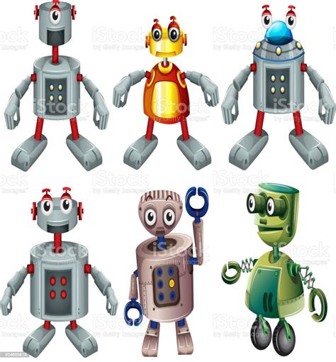 Six Robots Stok Vektör Sanatı And Arka Planlar‘nin Daha Fazla Görseli
