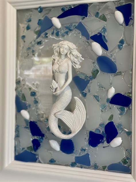 Beach Glass Art Mermaid Art Glass Panel With Fused Sea Etsy White Mermaid Mermaid Art Mosaic