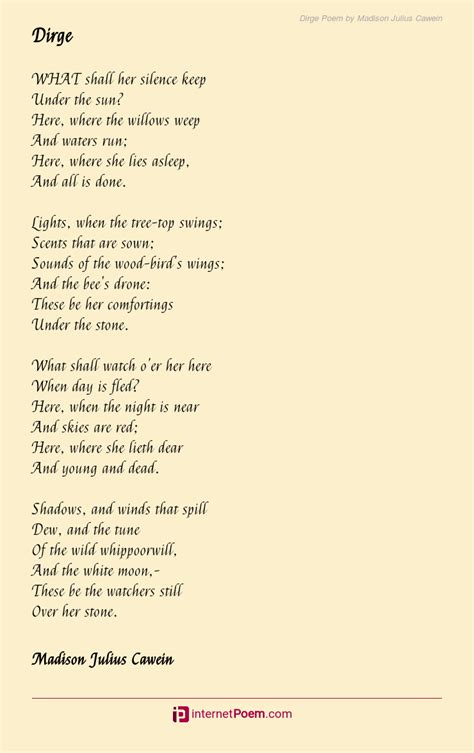 Dirge Poem By Madison Julius Cawein