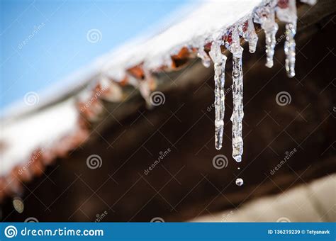 Icicles Melting From A Rooftop Stock Image Image Of Chill Ontario