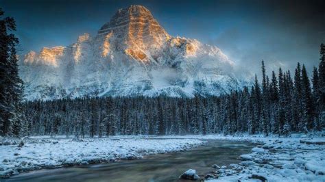 Mountain Winter Snow Trees Landscape Stream River Ice Wallpapers