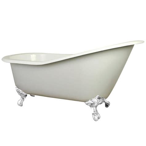 Iron claw feet in freestanding bathtub with kohler faucet head. 61" Small Cast Iron White Slipper Clawfoot Bathtub with ...