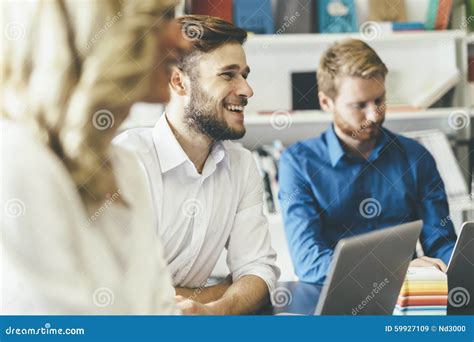 Cheerful Coworkers In Office Stock Image Image Of Young Partners