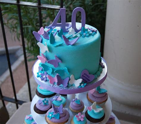 40th Birthday Purple Turquoise And Pink Butterfly And Hearts Cupcake