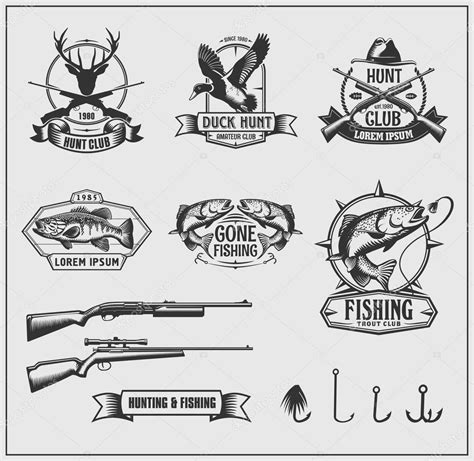 Set Of Hunting And Fishing Club Badges Labels And Design Elements