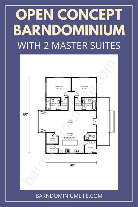 Open Concept Barndominium With 2 Master Suites Barndominium Floor