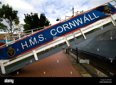 Hms Cornwall Gangway And Banner Stock Photo Alamy