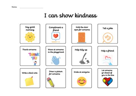 I Can Show Kindness Chart Teaching Resources
