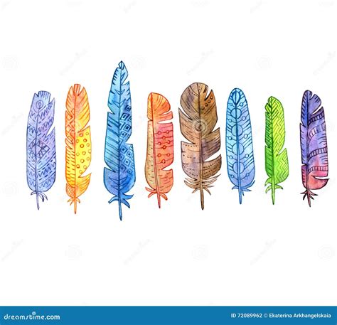 Set Of Watercolor Feathers Stock Illustration Illustration Of Icon