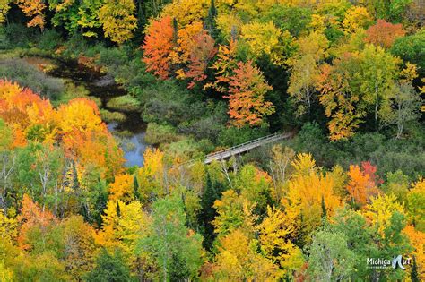 Footbridge Autumn At Lake Of The Clouds Porcupine Mountains State