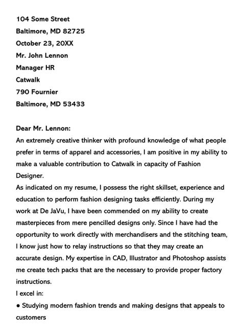 They act as a liaison with distribution centers and communicate details with this letter is with reference to the advertisement posted on your website for the vacant position of assistant fashion designer. Graphic Designer Cover Letter (Sample Letters & Examples)