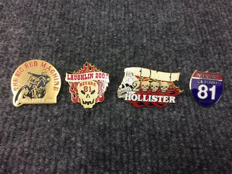 New 4 Hells Angels Pins Red And White Big Red Machine 81 Hollister