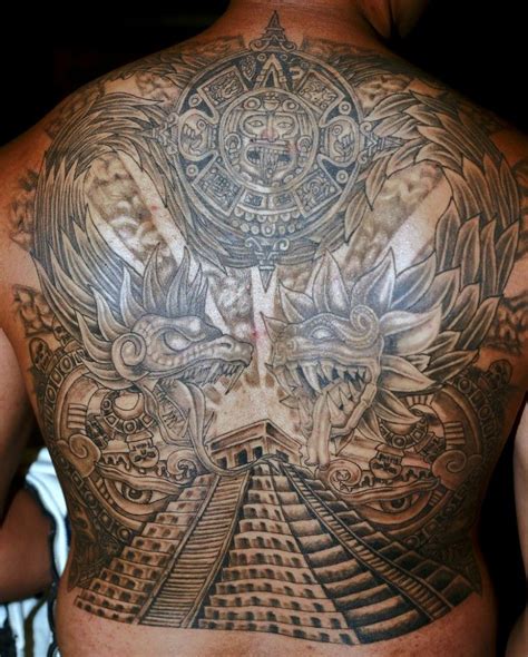 Finding your dream tattoo design has never. Cool idea of great pyramid and gods of aztecs tattoo on ...