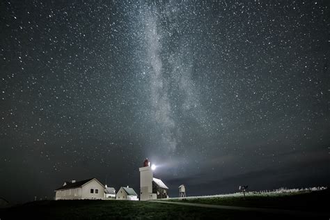 Wallpaper Night Galaxy Stars Norway Lighthouse Moonlight
