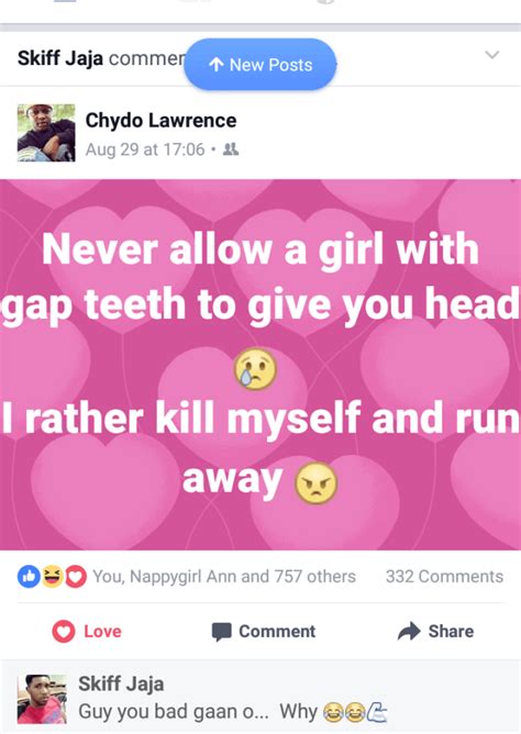 “girls With Gap Tooth Cant Give Good Head” — Nigerian Guy Says Theinfong