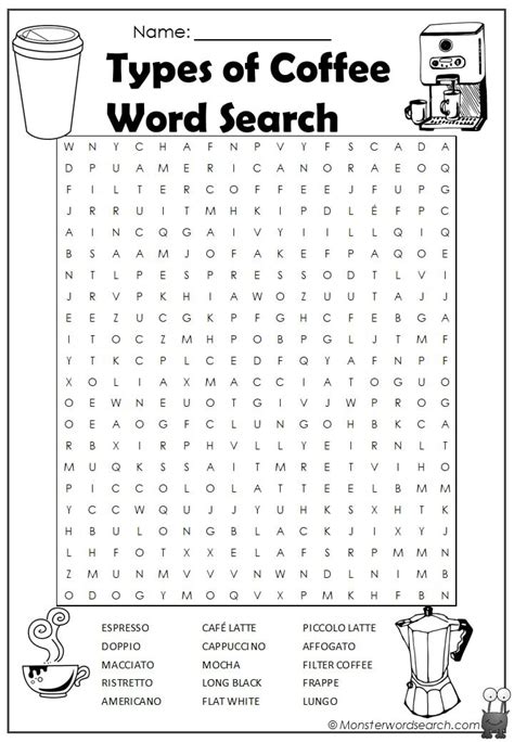 Types Of Coffee Word Search