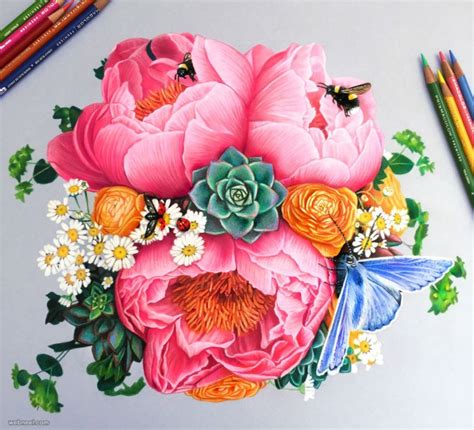 40 Beautiful Flower Drawings And Realistic Color Pencil Drawings