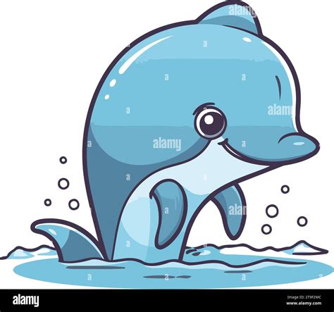 Cute Cartoon Dolphin Jumping Out Of The Water Vector Illustration